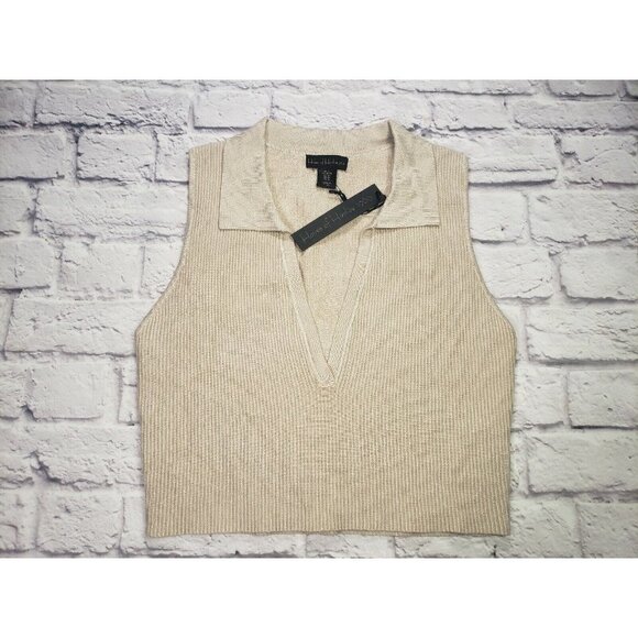 House of Harlow 1960 Womens Size XL Collared V-Neck Beige Ribbed Tank Top - Picture 1 of 6